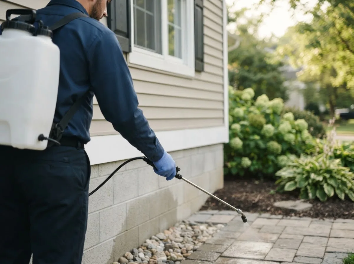 Pest control technician inspecting a home in Phoenix, NY